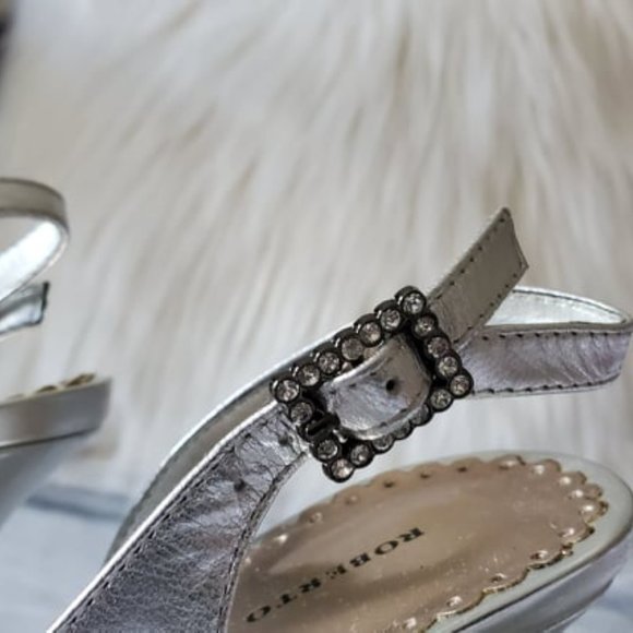 Roberto Vianni Silver Leather Open-Toe Slingback - Picture 5 of 10